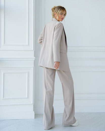 Womens Polished Tiar Lux Fabric Suit Beige Jacket and Pants