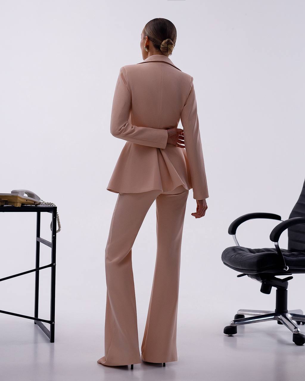 Premium Diagonal Crepe Womens Peplum Suit with Flared Pants