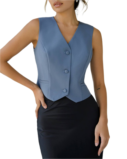 Premium Diagonal Crepe Waistcoat for Women in Dark Blue