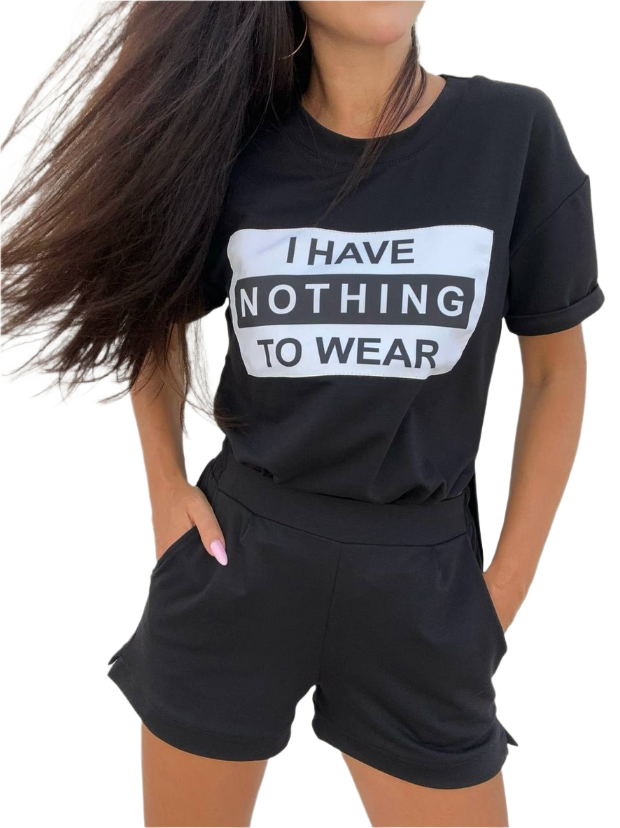 Womens Black Eddi Suit T-Shirt and Shorts Set