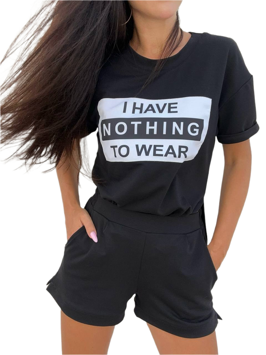 Womens Black Eddi Suit T-Shirt and Shorts Set