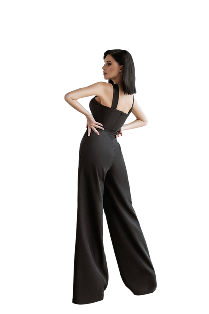 Electra Black Jumpsuit for Women with Satin Details