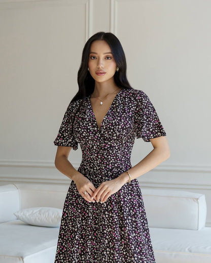Floral Printed Staple Fabric Midi Dress for Women