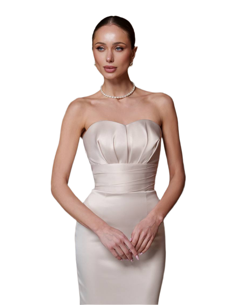 Elegant Strapless Satin Midi Dress for Women