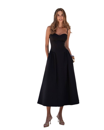 Elegant Black Dress in Premium Suit Crepe Diagonal Fabric