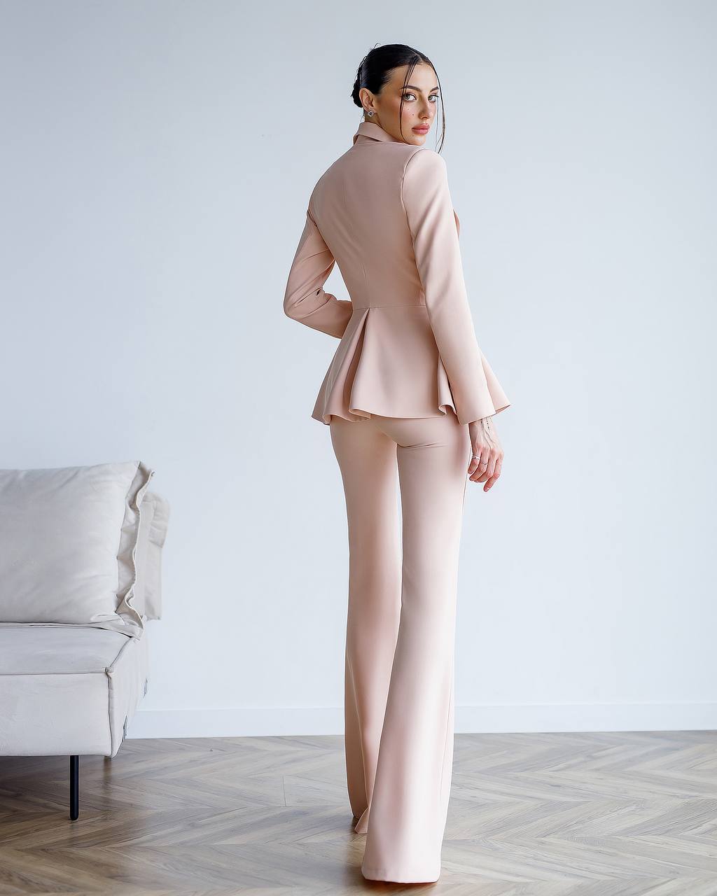 Premium Diagonal Crepe Womens Peplum Suit with Flared Pants