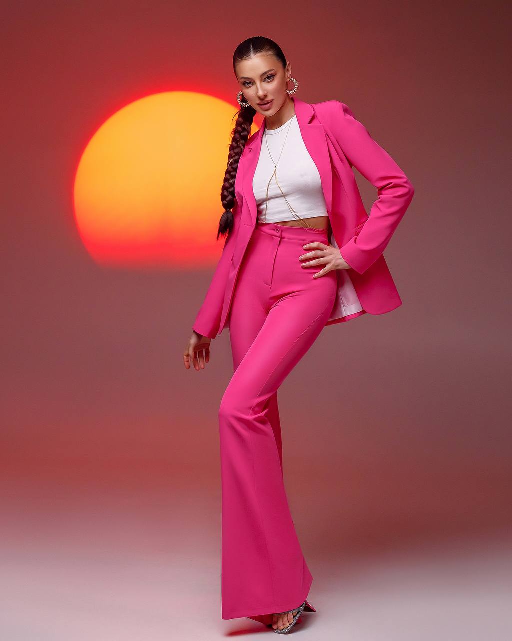 Premium Women's Diagonal Suit Crepe in Raspberry Color
