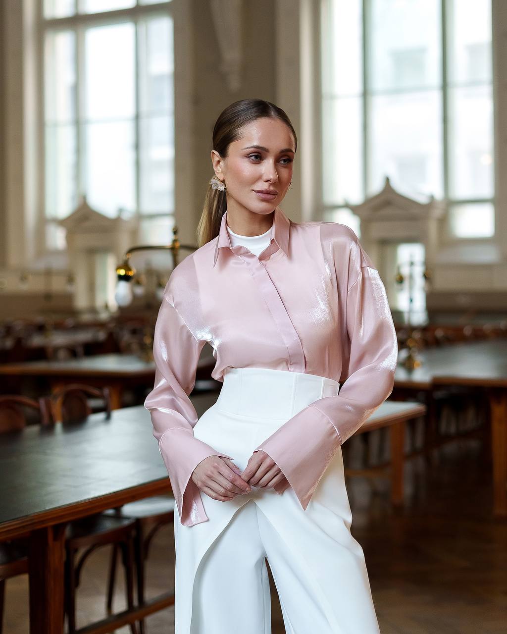 Premium Organza Blouse for Women in Black Milky Powder Pink