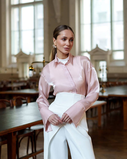 Premium Organza Blouse for Women in Black Milky Powder Pink