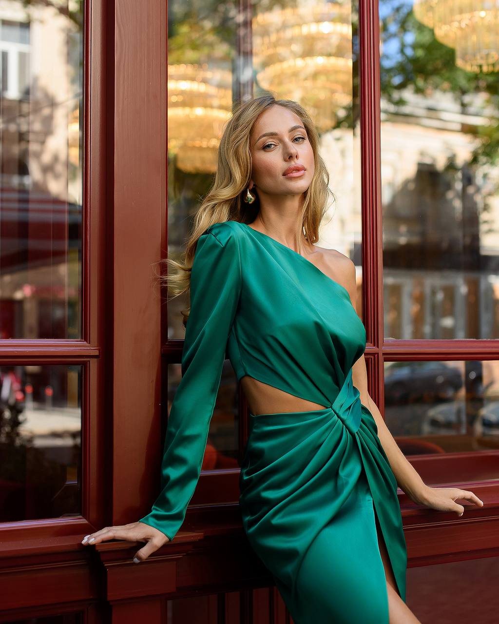 Women Midi Dress Asymmetric Sleeve Dense Mango Atlas Dress