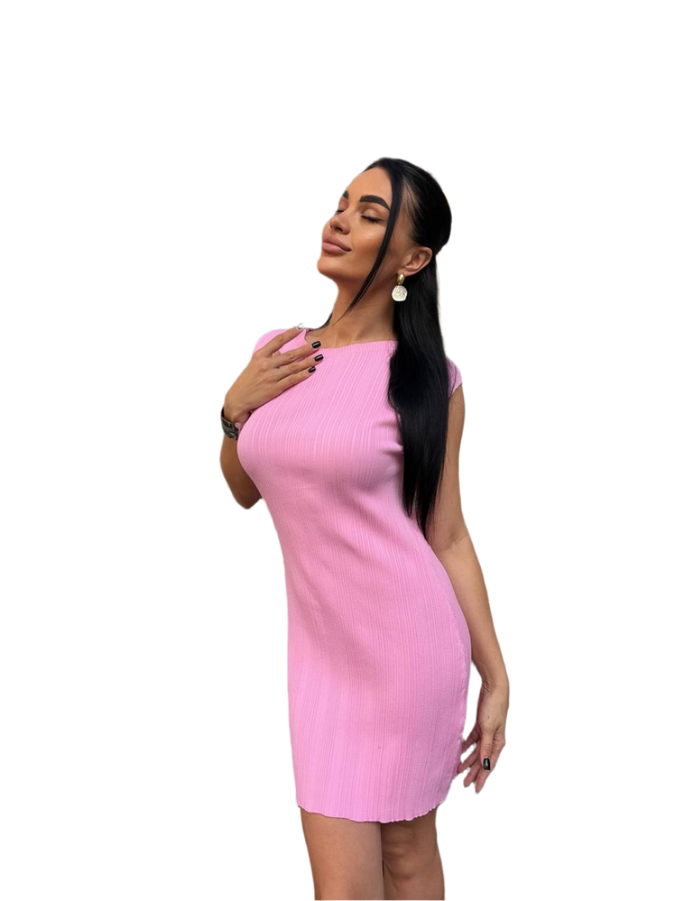 Solomiya Pink Knit Dress for Women Soft Stretchy Light Fabric