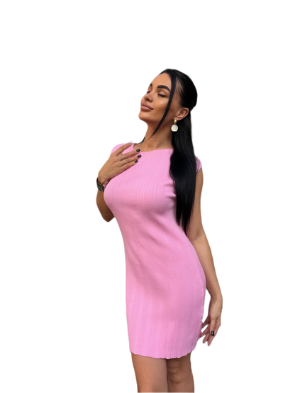 Solomiya Pink Knit Dress for Women Soft Stretchy Light Fabric