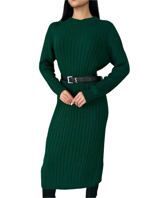 Seamless Knitted Dress Ariel for Women Green Wool Acrylic