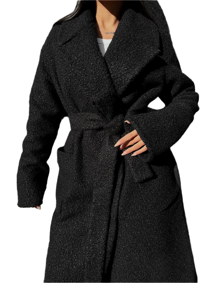 Black coat with a belt on a white background