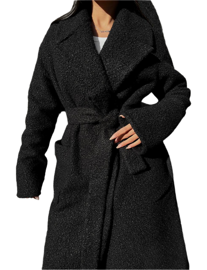 Black coat with a belt on a white background