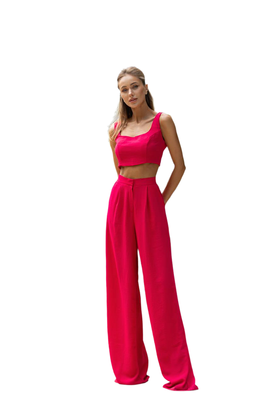 Womens Suit Set High Waisted Pants and Crop Top in American Crepe Fabric