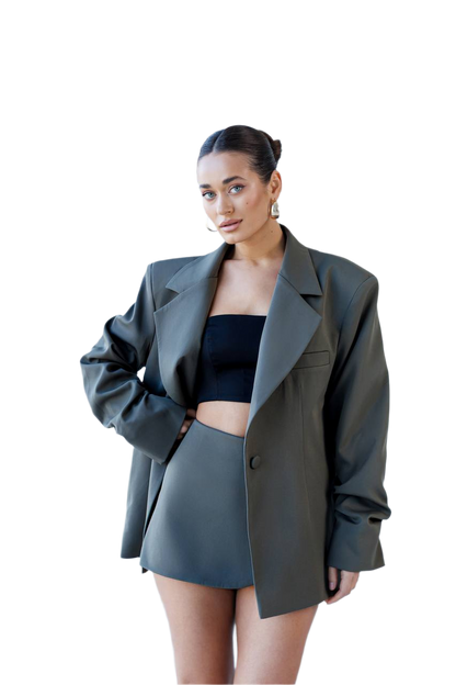 Luxury Women Two-Piece Suit in Tiar Fabric - Khaki Olive Color