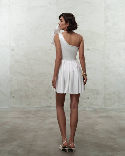 One Shoulder Short Dress in Dense Royal Mango Satin