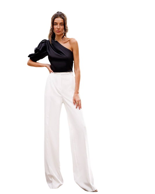 Women High Waist Wide Leg Trousers in Milk Color