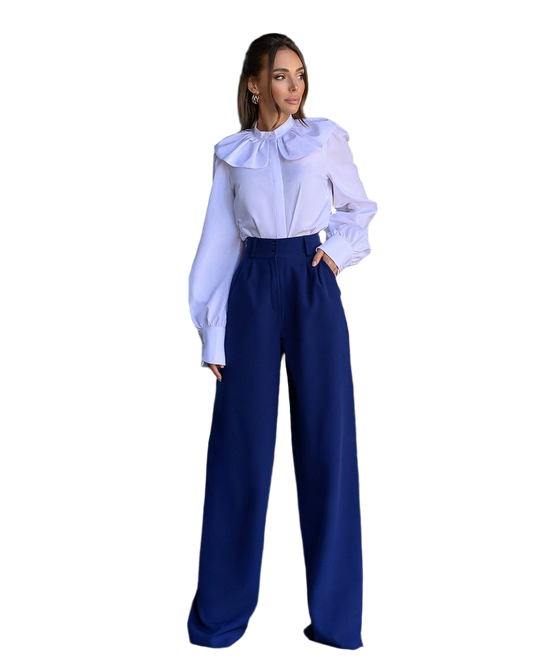 Wide Leg Trousers for Women in Suiting Crepe Diagonal Fabric