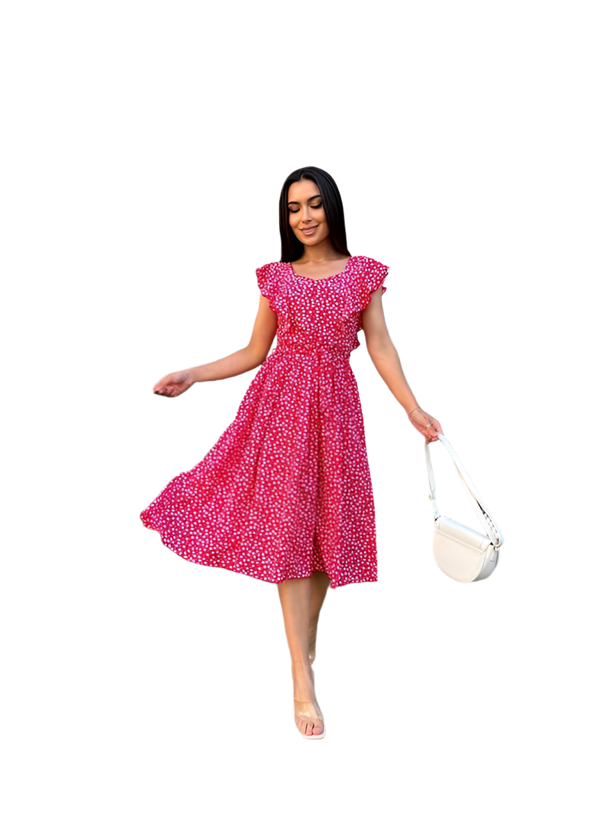 Summer Midi Dress with Floral Print and Fabric Belt