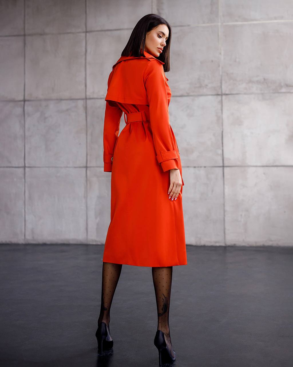 Stylish Red Trench Coat with Pockets and Belt for Women's Fashion