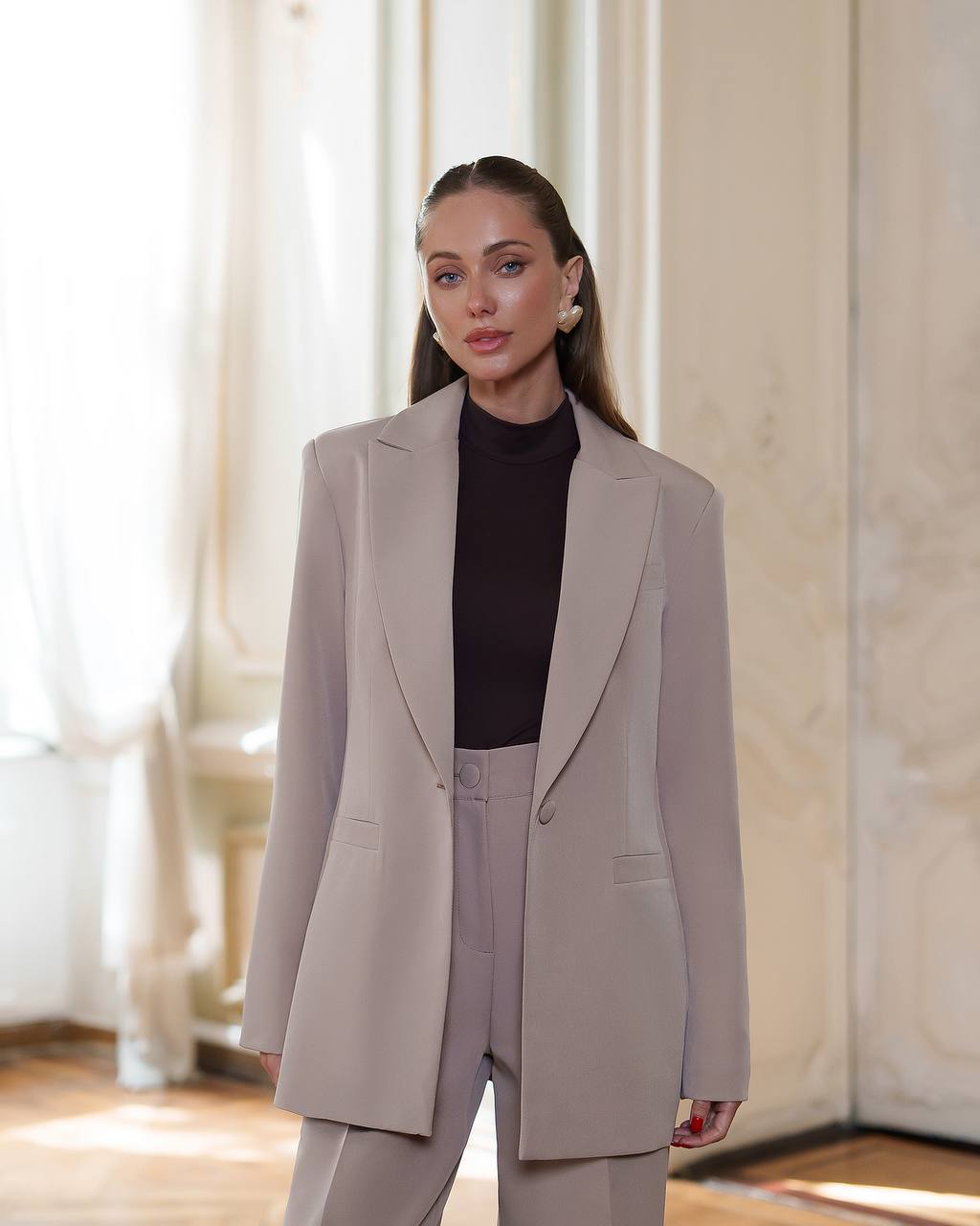 Womens Premium Diagonal Suiting Crepe Suit Jacket and Trousers