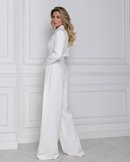 Womens Cropped Suit Jacket Premium Crepe Diagonal