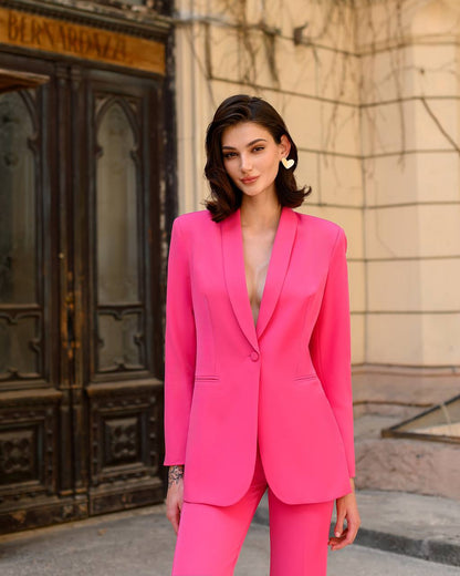 Womens Pink Suit with Lined Blazer and Flared Pants