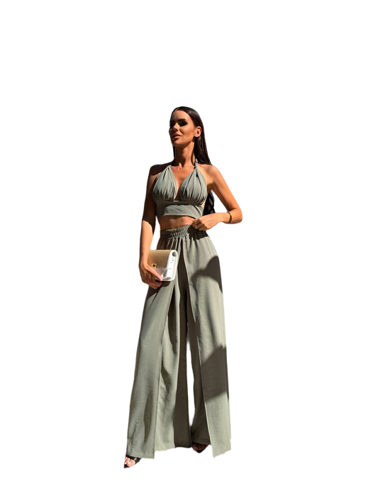 Stylish Summer Two-Piece Suit with Wide Pants