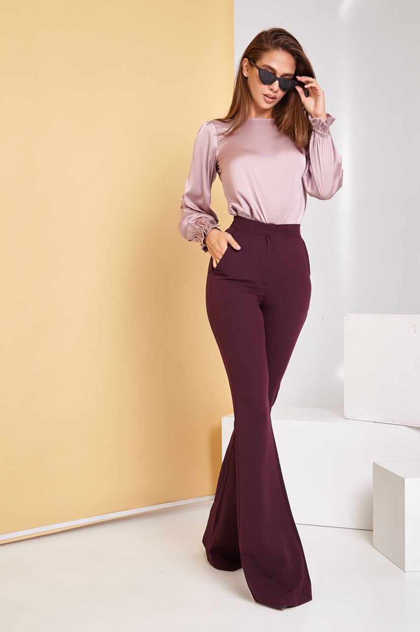 Womens Flared Trousers High Waist Wide Leg Pants