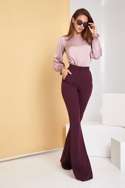 Womens Flared Trousers High Waist Wide Leg Pants