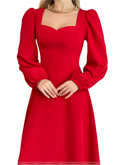 Elegant Red Midi Dress with Long Sleeves