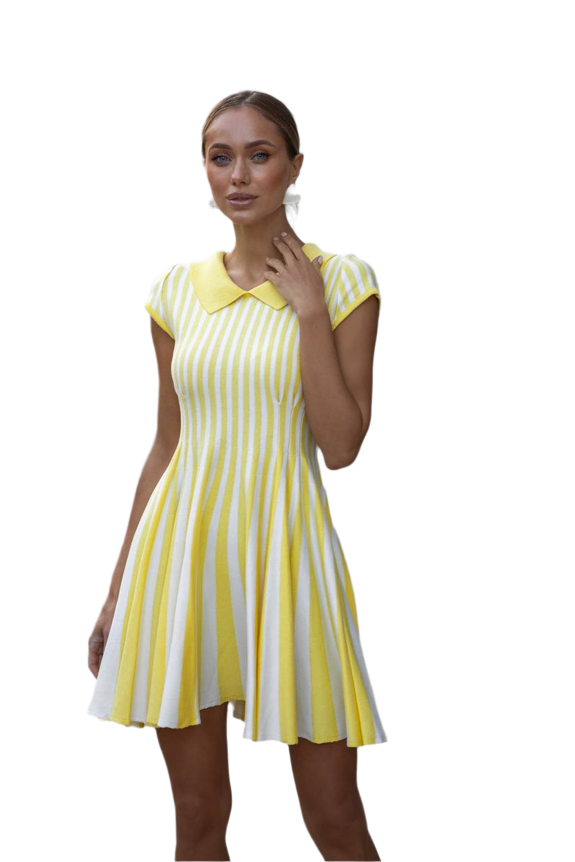 Yellow White Striped Summer Dress for Women