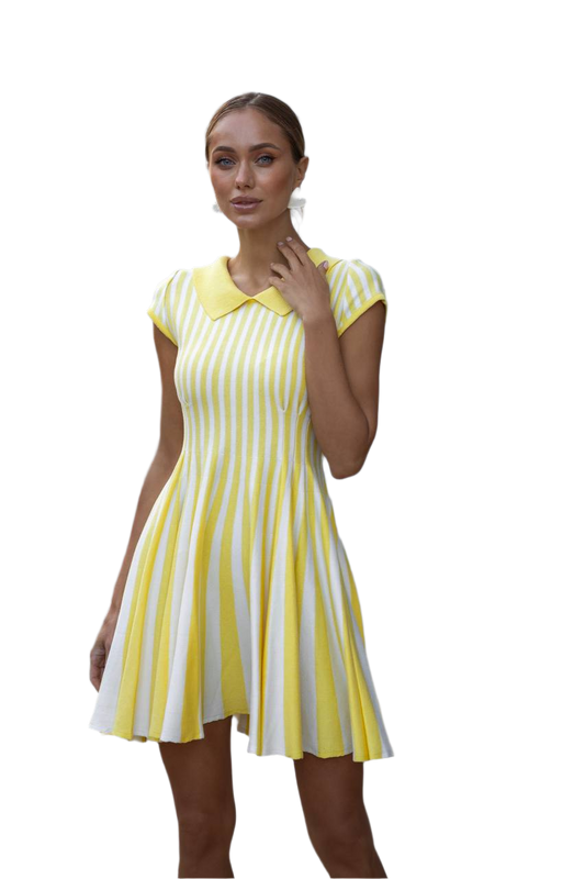 Yellow White Striped Summer Dress for Women