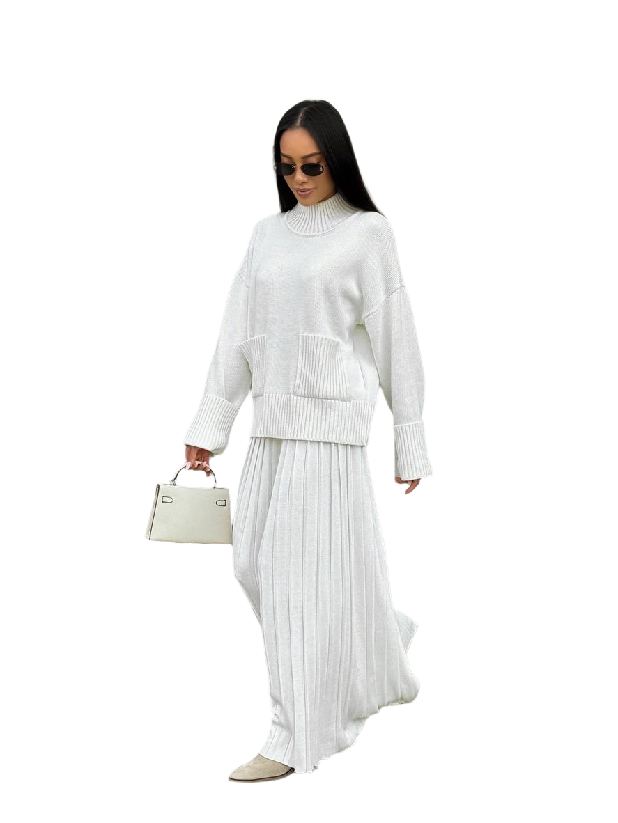 Klava Womens Cotton Merino Wool Sweater and Cropped Culotte Pants Suit