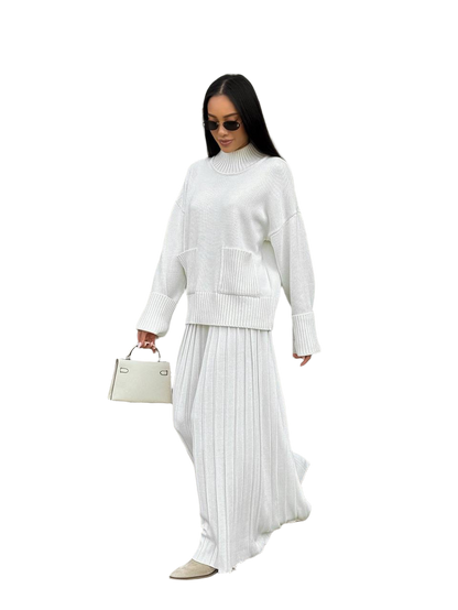 Klava Womens Cotton Merino Wool Sweater and Cropped Culotte Pants Suit