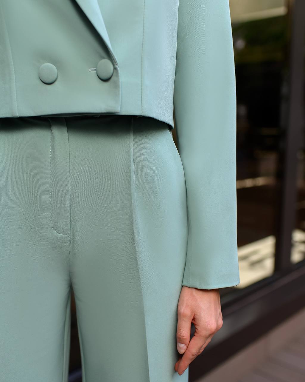 Womens Cropped Jacket Suit With High Waist Slit Trousers