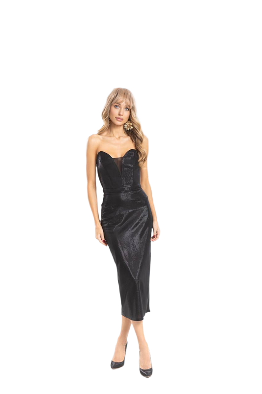 Elegant Black Moonlight Jersey Strapless Midi Dress