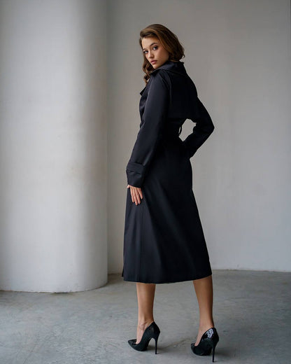Stylish Black Trench Coat for Women with Belt and Pockets