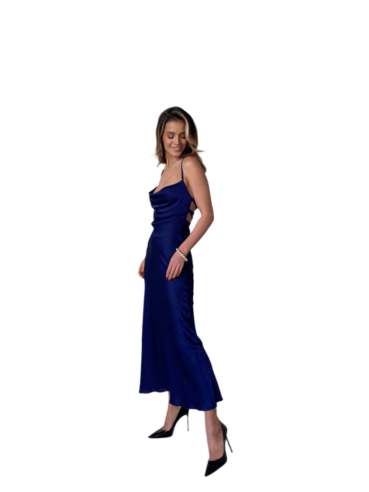 Ninel Midi Combination Blue Silk Dress for Women