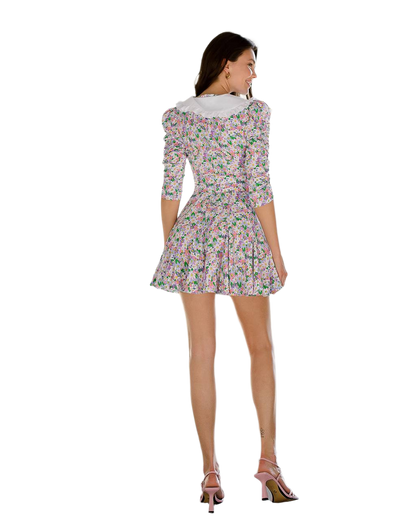 Women Floral Print Dress with White Cotton Collar