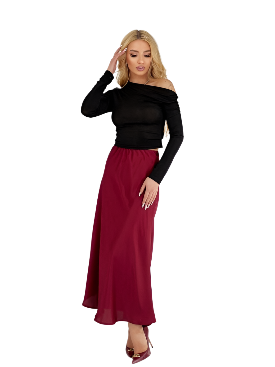 Elegant Burgundy Silk Long Skirt for Women