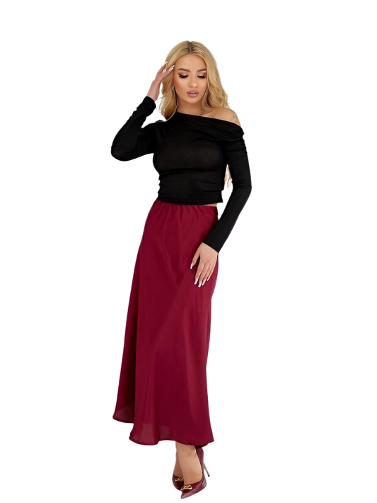 Elegant Burgundy Silk Long Skirt for Women