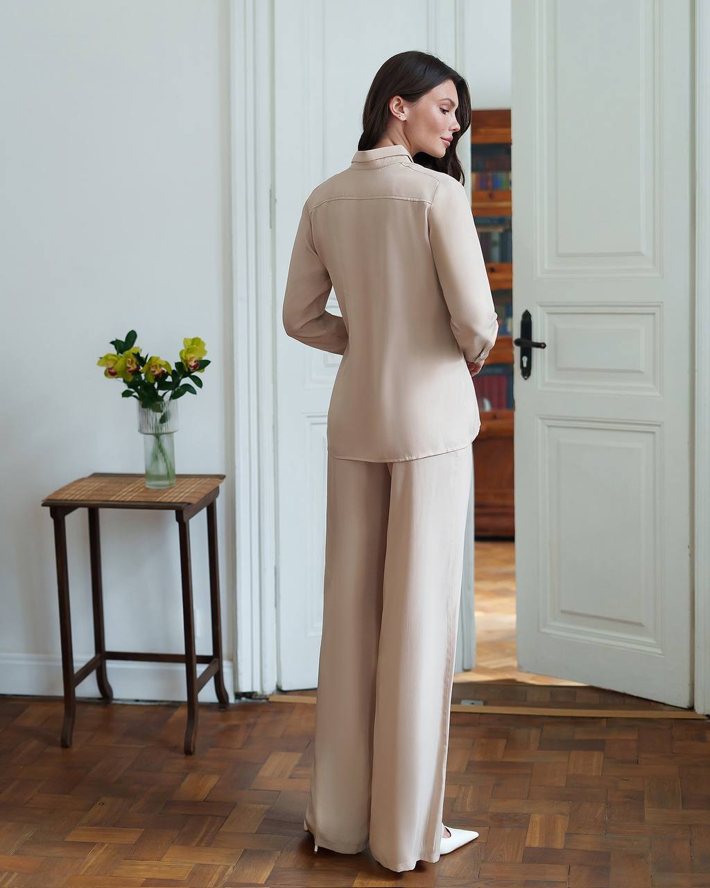 Womens Viscose Twill Suit Shirt and Elastic Waistband Pants