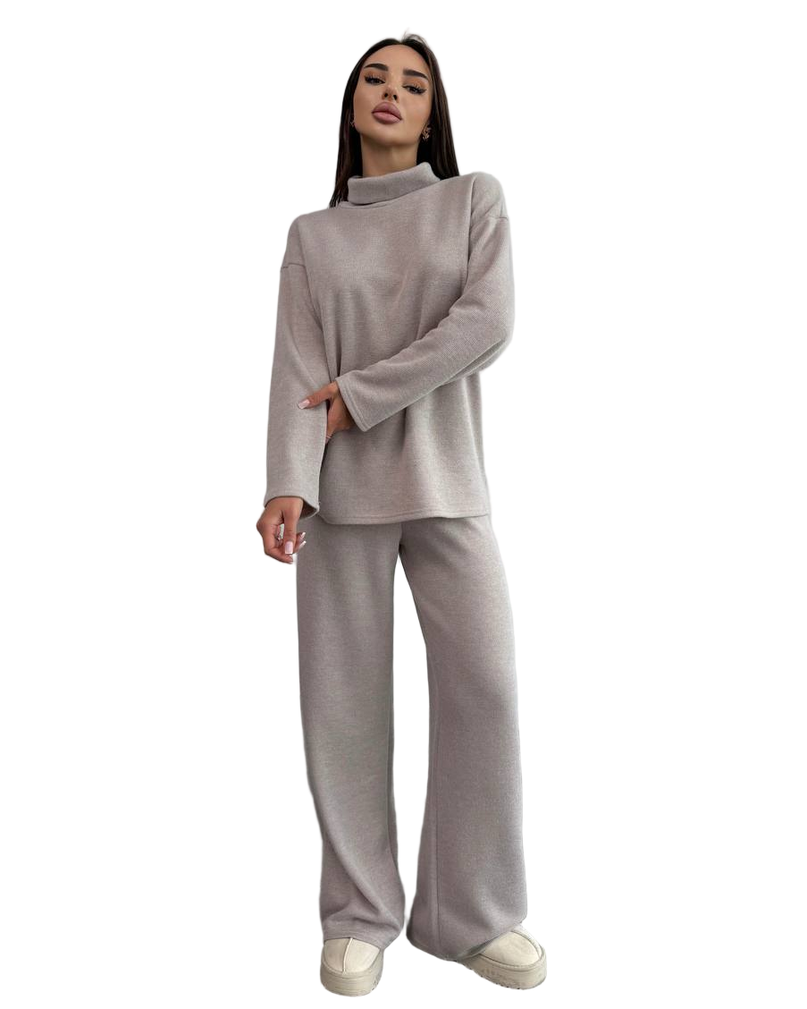 Beige Angora Knit Two Piece Suit Womens Cozy Angora Set
