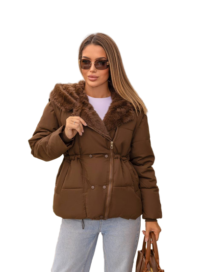 Brown Transformer Jacket with Faux Fur Hood Detachable Sleeves Water Resistant