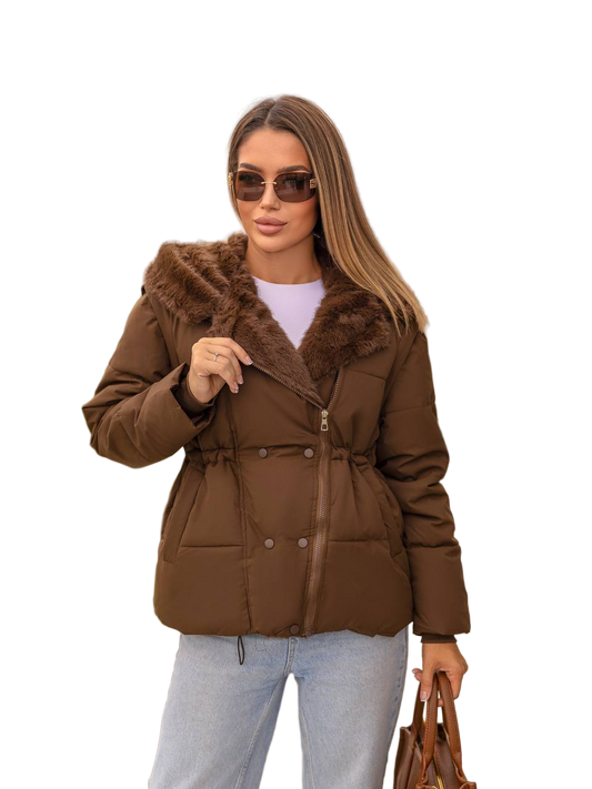 Brown Transformer Jacket with Faux Fur Hood Detachable Sleeves Water Resistant