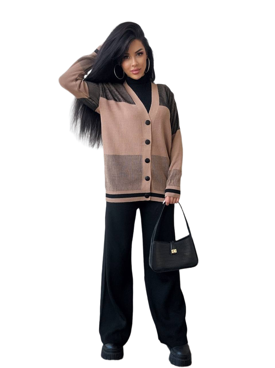 Dilan Three-Piece Knit Suit for Women with Cardigan Sleeveless Top and Pants