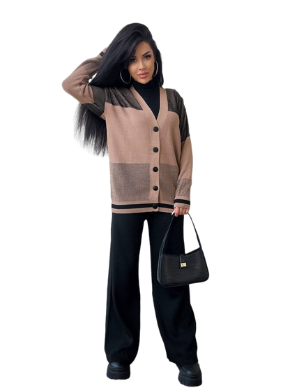 Dilan Three-Piece Knit Suit for Women with Cardigan Sleeveless Top and Pants